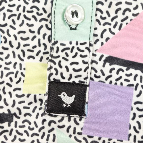 Bad Birdie Polo Shirt Mens Medium Multicolor Abstract All Over Print Golf 80s 90 - Picture 2 of 11